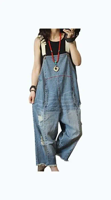 Product Image of the Yesno Hand Painted Loose Fit Cropped Overalls 
